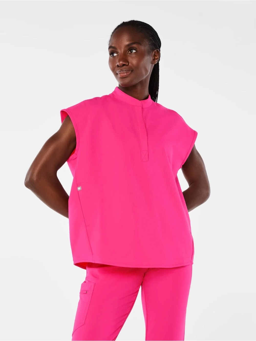 Figs Women's Rafaela Scrub Top in Shocking Pink NEW WITH TAGS, NEVER USED - 2XL